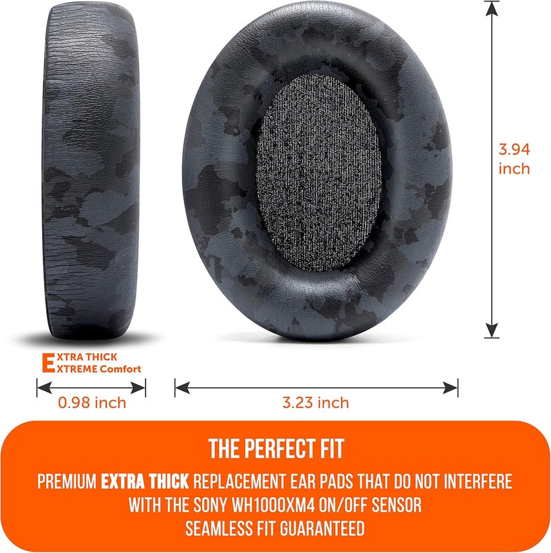 WC Wicked Cushions Extra Thick Earpads for Sony WH1000XM4 Headphones - Soft PU Leather Cushions, Luxurious Noise Isolating Memory Foam, Added Thickness Without Disabling On/Off Sensor | Black Camo - Image 5